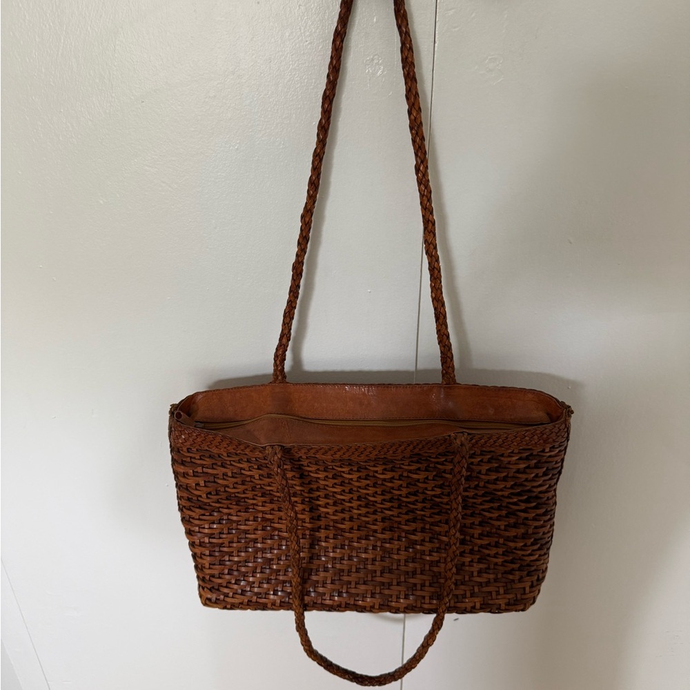Woven Leather Tote Bag in Brown - Picture 3 of 12